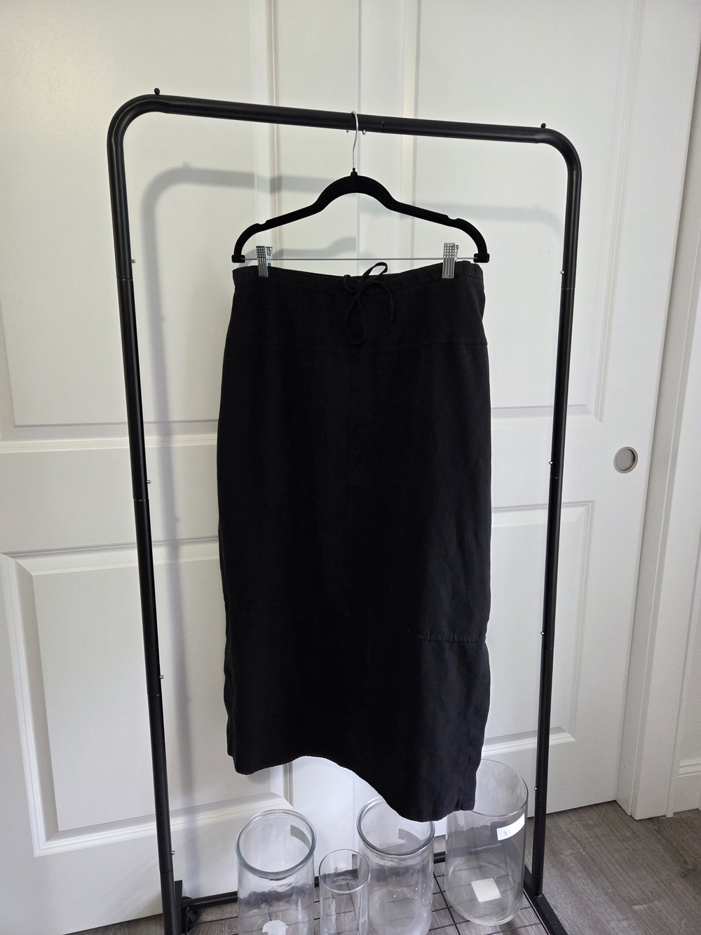 Avenue Black Midi Skirt with Drawstring Waist